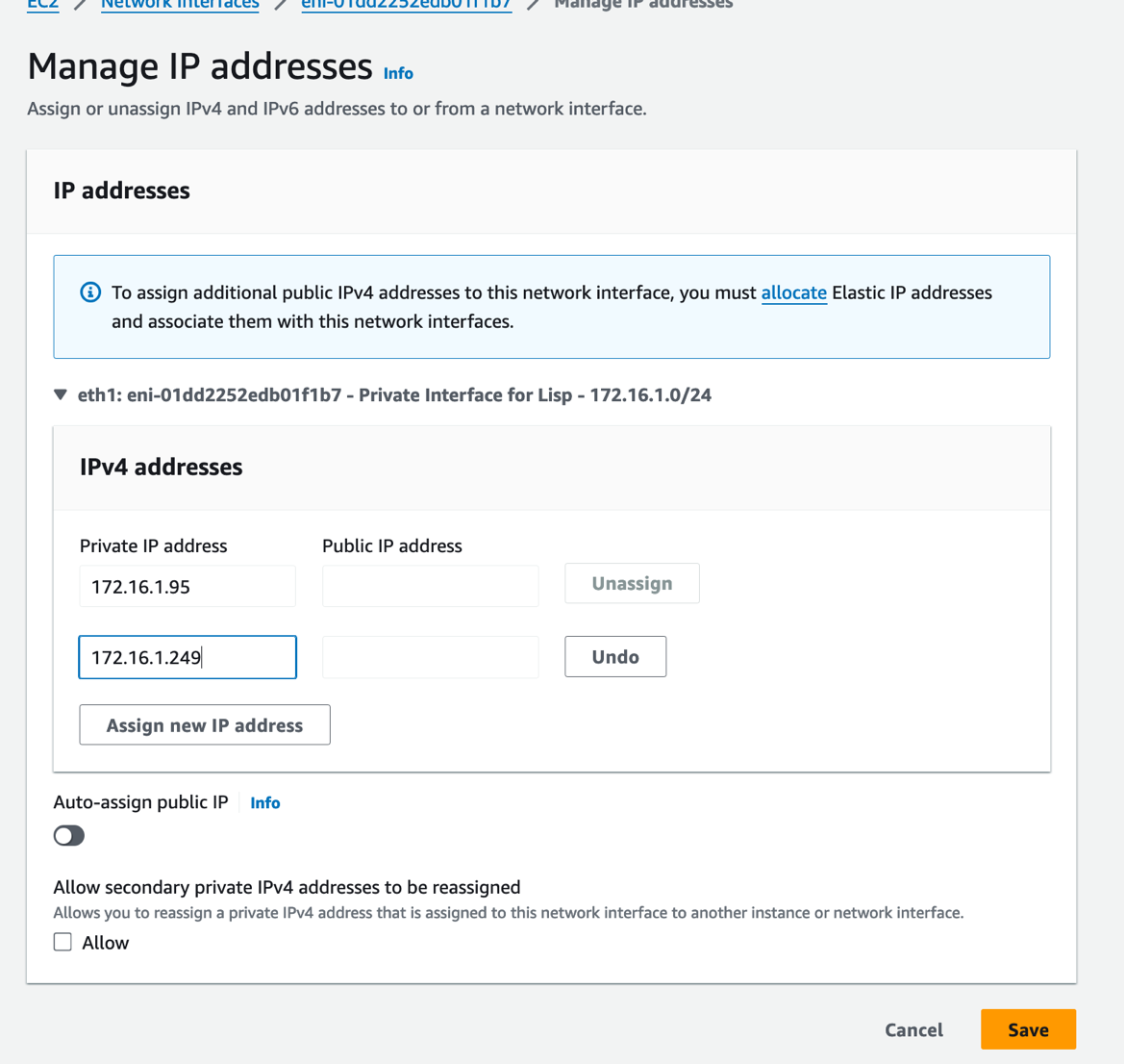 Secondary IP Configuration
